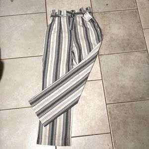 Paper bag top stripe pants